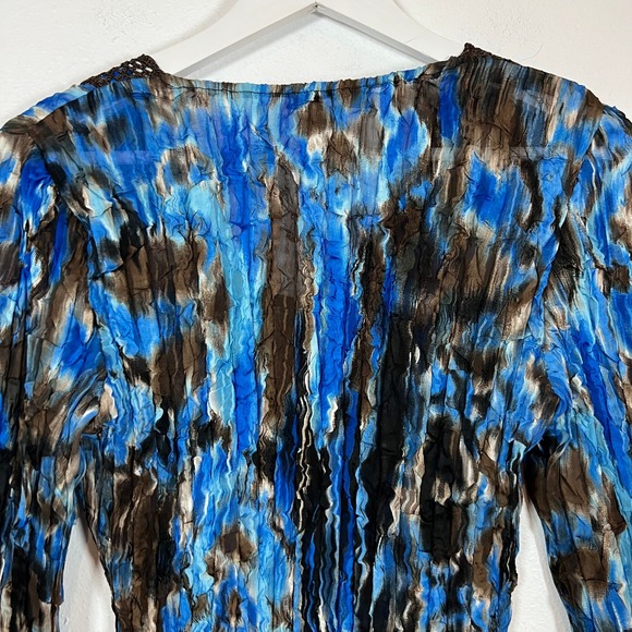 VTG Y2K Alberto Makali Abstract Crinkle Top Crochet Sequin V-Neck Size M Whimsy - Picture 8 of 8
